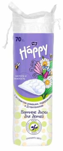 Bella baby Happy Ватные диски для детей с экстрактом ромашки, 70 штук