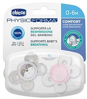 Chicco Пустышка силиконовая Physio Comfort, 0-6месяцев, 2 штуки / цвет розовый					