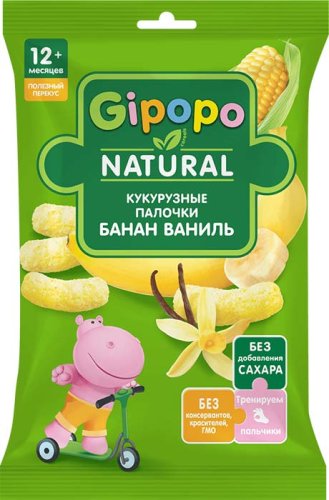 Gipopo Палочки кукурузные Банан-ваниль, с 12 месяцев, 20 г